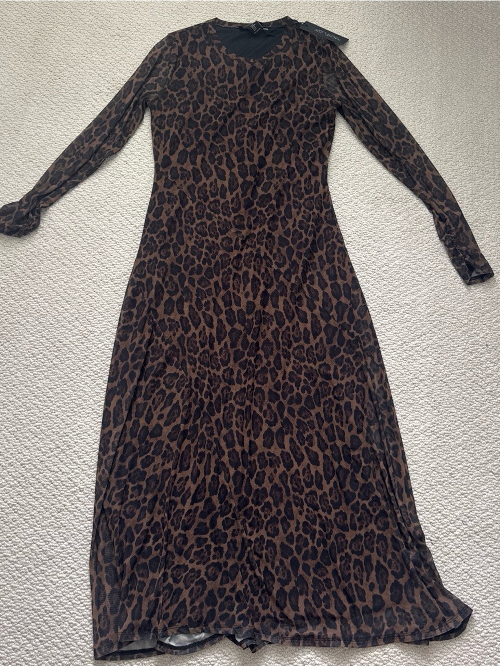 NWT Long Sleeve Brown Leopard Print Maxi Dress - Picture 2 of 6